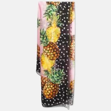 Pre Owned Dolce & Gabbana Pink Pineapple Print Silk Scarf 