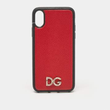 Pre Owned Dolce & Gabbana Red/Black DG Logo Crystals iPhone X Case 