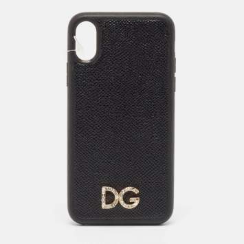 Pre Owned Dolce & Gabbana Black DG Logo Crystals iPhone X Case 
