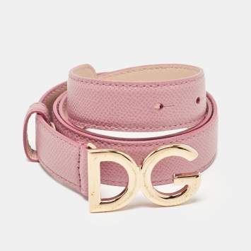 Pre Owned Dolce & Gabbana Pink Leather DG Logo Buckle Belt 70CM