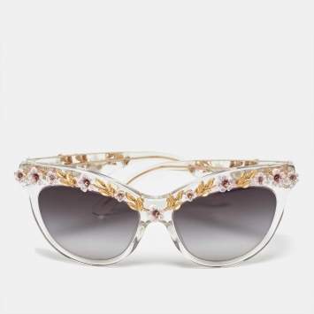 Pre Owned Dolce & Gabbana Grey Gradient DG4232 Flower Motif Cat-Eye Sunglasses