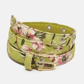 Pre Owned Dolce & Gabbana Green Floral Print Fabric Slim Buckle Belt 75CM