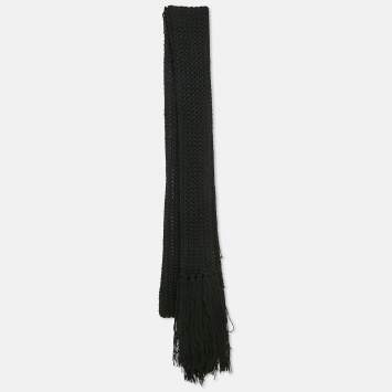 Pre Owned Dolce & Gabbana Black Crochet Rib Knit Fringed Stole 