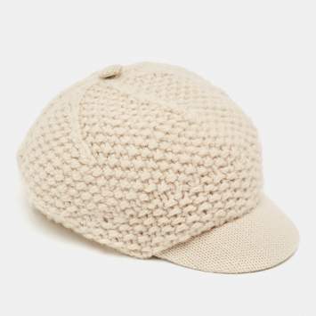 Pre Owned Dolce & Gabbana Beige Crochet Virgin Wool Beret Cap Size 58