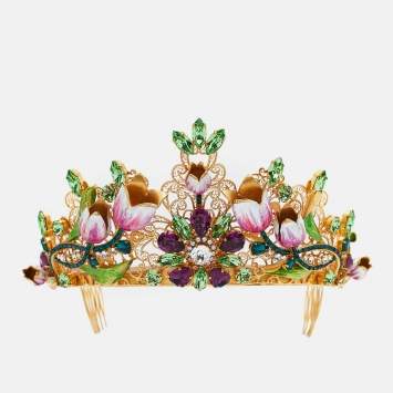 Pre Owned Dolce & Gabbana Gold Tone Flower & Crystal Embellished Tiara