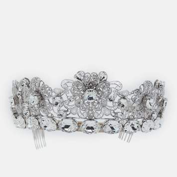 Pre Owned Dolce & Gabbana Silver Tone Crystal Embellished Tiara