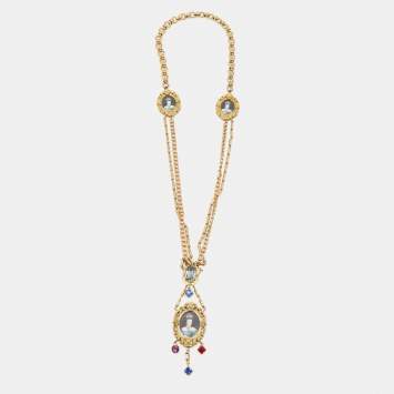 Pre Owned Dolce & Gabbana Composite Painting Crystals Gold  Tone Necklace