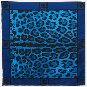 Pre Owned Dolce & Gabbana Blue Leopard Print Silk Square Scarf