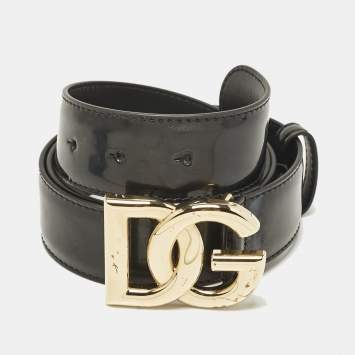 Pre Owned Dolce & Gabbana Black Leather DG Logo Belt 85CM