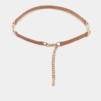 Pre Owned Dolce & Gabbana Brown Snakeskin Leather DG Waist Belt 90cm