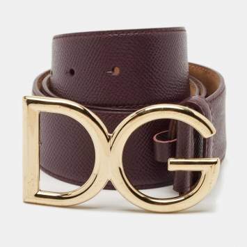 Pre Owned Dolce & Gabbana Purple Leather DG Logo Buckle Belt 85CM