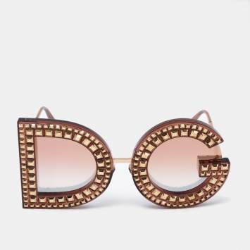Pre Owned Dolce & Gabbana Gold/Bronze Gradient DG6121 DG Crystals Sunglasses