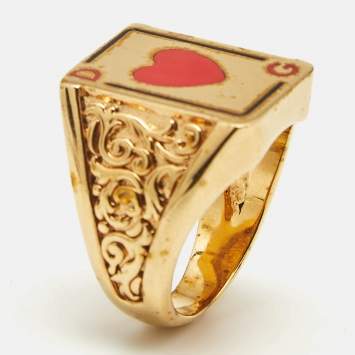 Pre Owned Dolce & Gabbana Enamel Gold Tone Ring Size 59
