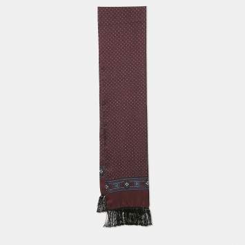 Pre Owned Dolce & Gabbana Burgundy Printed Silk Fringed Silk 