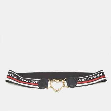 Dolce & Gabbana Multicolor Elastic Band and Leather Heart Buckle Belt 85CM