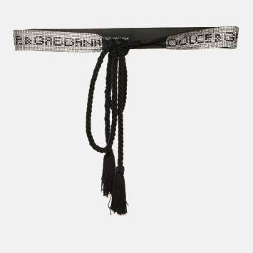 Pre Owned Dolce & Gabbana Black Crystal Logo Waist Belt