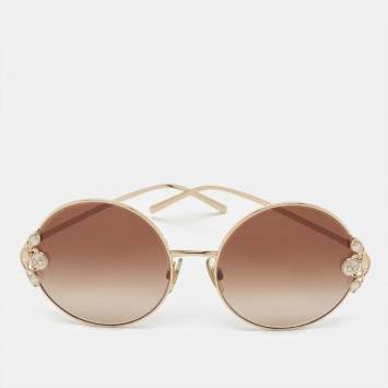 Pre Owned Dolce & Gabbana Brown Gradient DG2252-H Pearl Embellished Round Sunglasses
