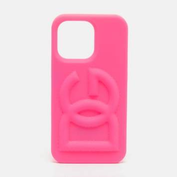 Pre Owned Dolce & Gabbana Pink Rubber DG Logo iPhone 13 Pro Case