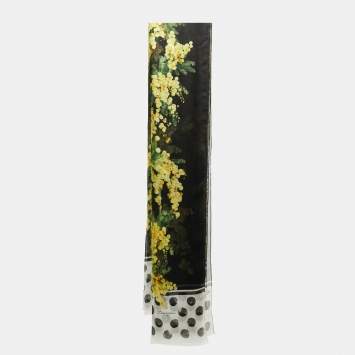 Pre Owned Dolce & Gabbana Black Floral Print Silk Scarf 