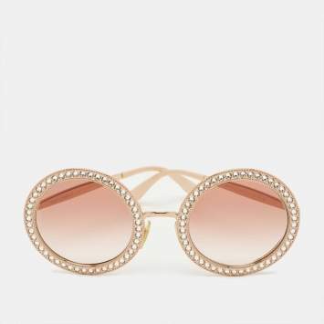 Pre Owned نظارة شمسية دولتشي أند غابانا كريستالز DG2170 B متدرجة ذهبية وردية دائريّة