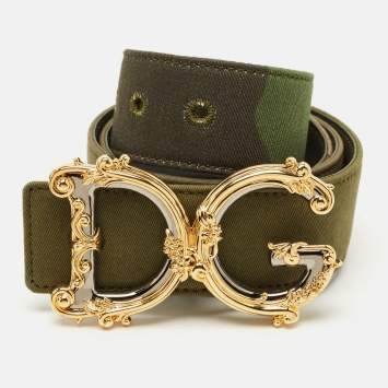 Pre Owned Dolce & Gabbana DG Baroque Logo 80CM Green Camo Print Fabric