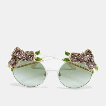 مملوكة مسبقًا Dolce & Gabbana White/Black Gradient DG2186 Floral Round Sunglasses