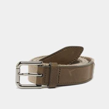 Pre Owned Dolce & Gabbana 90CM Buckle Belt Brown/Beige Canvas and Leather
