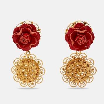 Pre Owned Dolce & Gabbana Rose Patent Leather Clip-On Earrings 