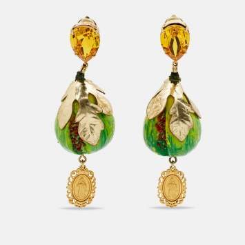 Pre Owned Dolce & Gabbana Crystal Fig Clip-On Earrings 