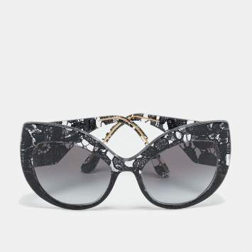Pre Owned Dolce & Gabbana Black Gradient Lace Print Butterfly Sunglasses