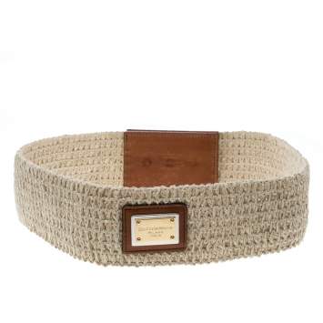 Pre Owned Dolce & Gabbana Beige/Brown Fabric Elastic Belt 80cm