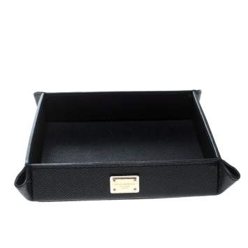 Pre Owned Dolce & Gabbana Black Leather Accessories Tray Plate  