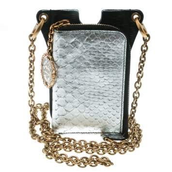 Pre Owned Dolce & Gabbana Black/Metallic Silver Leather Phone Case