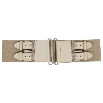 Pre Owned Dolce & Gabbana Beige Canvas and Leather Elastic Waist Belt 90CM