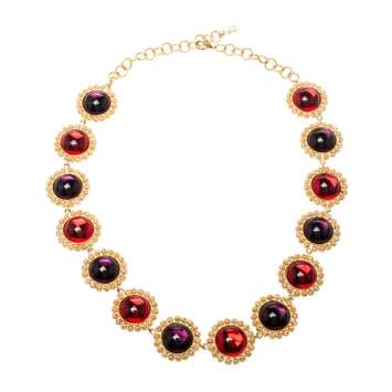 Pre Owned Dolce & Gabbana Multicolor Resin Filigree Beaded Gold Tone Necklace