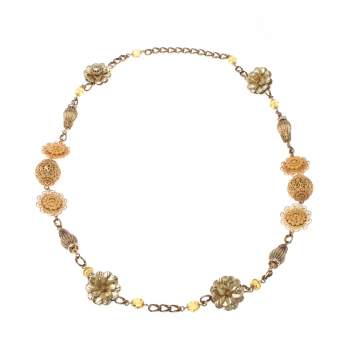 Pre Owned Dolce & Gabbana Crystal Flower Filigree Gold Tone Long Station Necklace