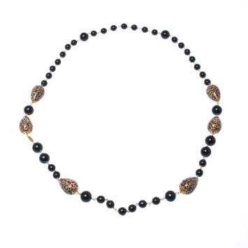 Pre Owned Dolce & Gabbana Printed Beaded Gold Tone Long Necklace