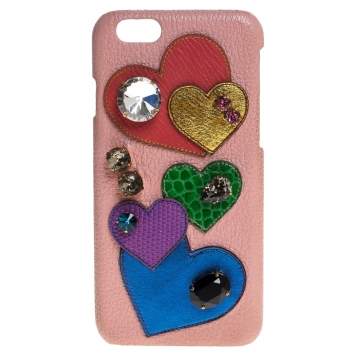 Pre Owned Dolce & Gabbana Multicolor Leather Heart Crystal Embellished iPhone 6S Case