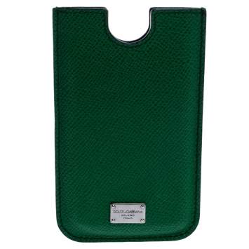 Pre Owned Dolce & Gabbana Green Leather iPhone 4 Case