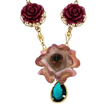 مملوكة مسبقًا Dolce & Gabbana Yellow Gold Tone Floral Pendant Crystal Drop Necklace