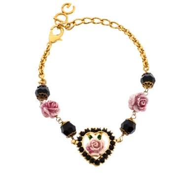 Pre Owned Dolce & Gabbana DG Rose Crystal Gold Tone Bracelet
