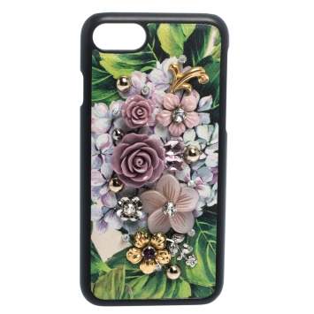 Pre Owned Dolce & Gabbana Multicolor Floral Embellished Leather iPhone 7 Case