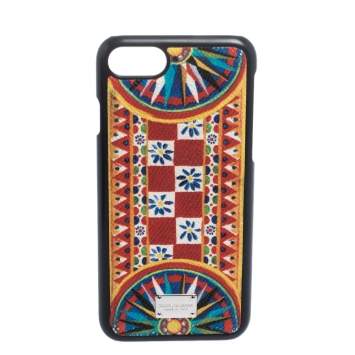 Pre Owned Dolce & Gabbana Multicolor Printed Leather iPhone 7 Case