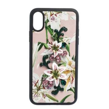 Pre Owned Dolce & Gabbana Multicolor Floral Print Leather Embellished iPhone X Case