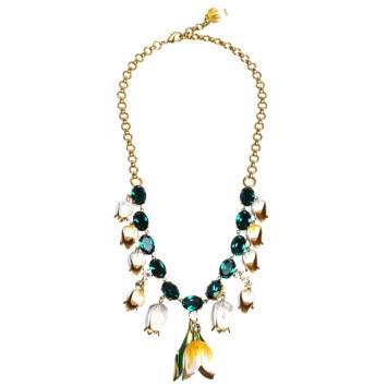 Pre Owned Dolce & Gabbana Multicolor Tulip Enamel Crystal Charm Gold Tone Necklace