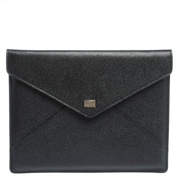 Pre Owned Dolce & Gabbana Black Dauphine Leather iPad Envelope Case