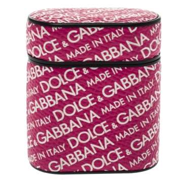 Pre Owned Dolce & Gabbana Fuchsia/White Printed Leather Airpods Case