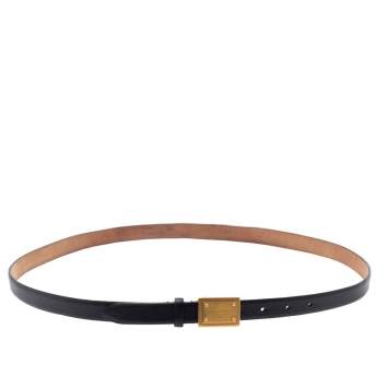 Pre Owned Dolce & Gabbana Black Leather Logo Plague Slim Belt 100CM