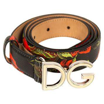 Pre Owned Dolce & Gabbana Floral Logo Belt Size 85 CM