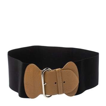 Pre Owned Dolce & Gabbana Black/Beige Elastic Band And Leather Waist Belt 90 CM